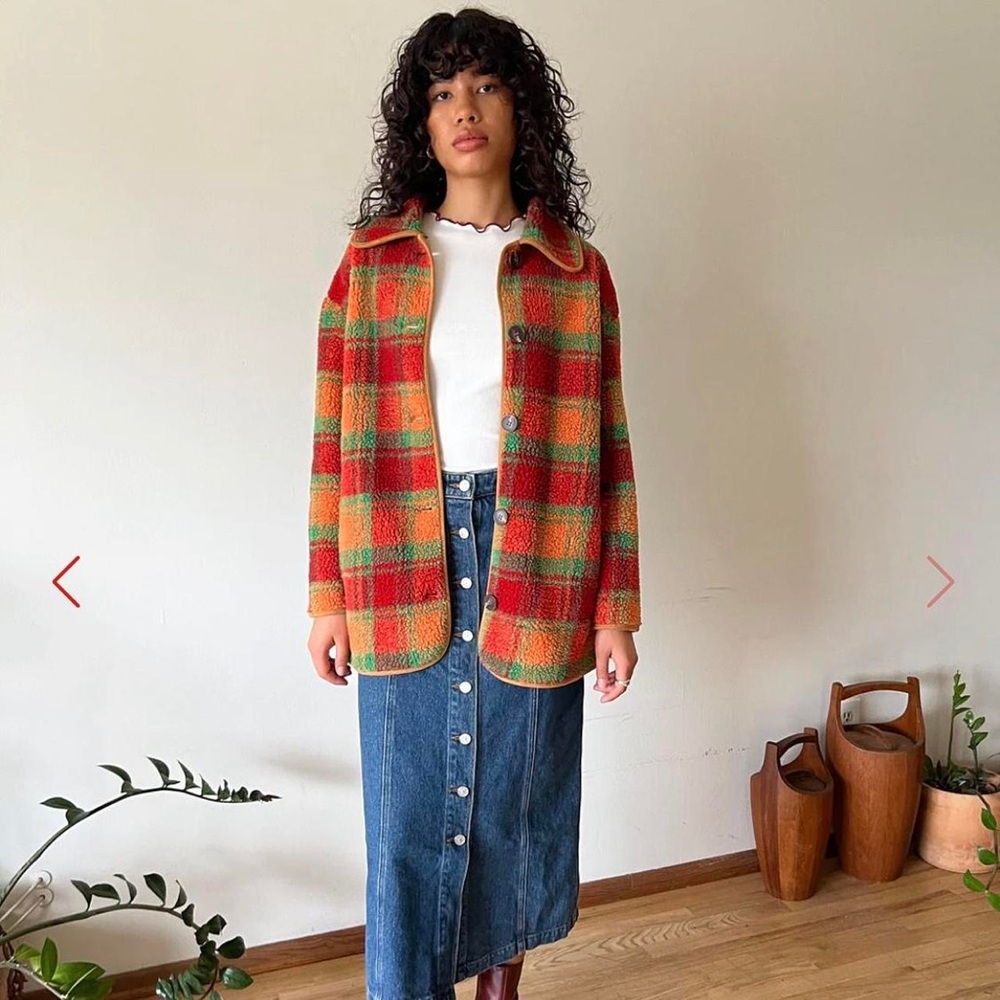Lisa Says Gah plaid Sherpa jacket xxs